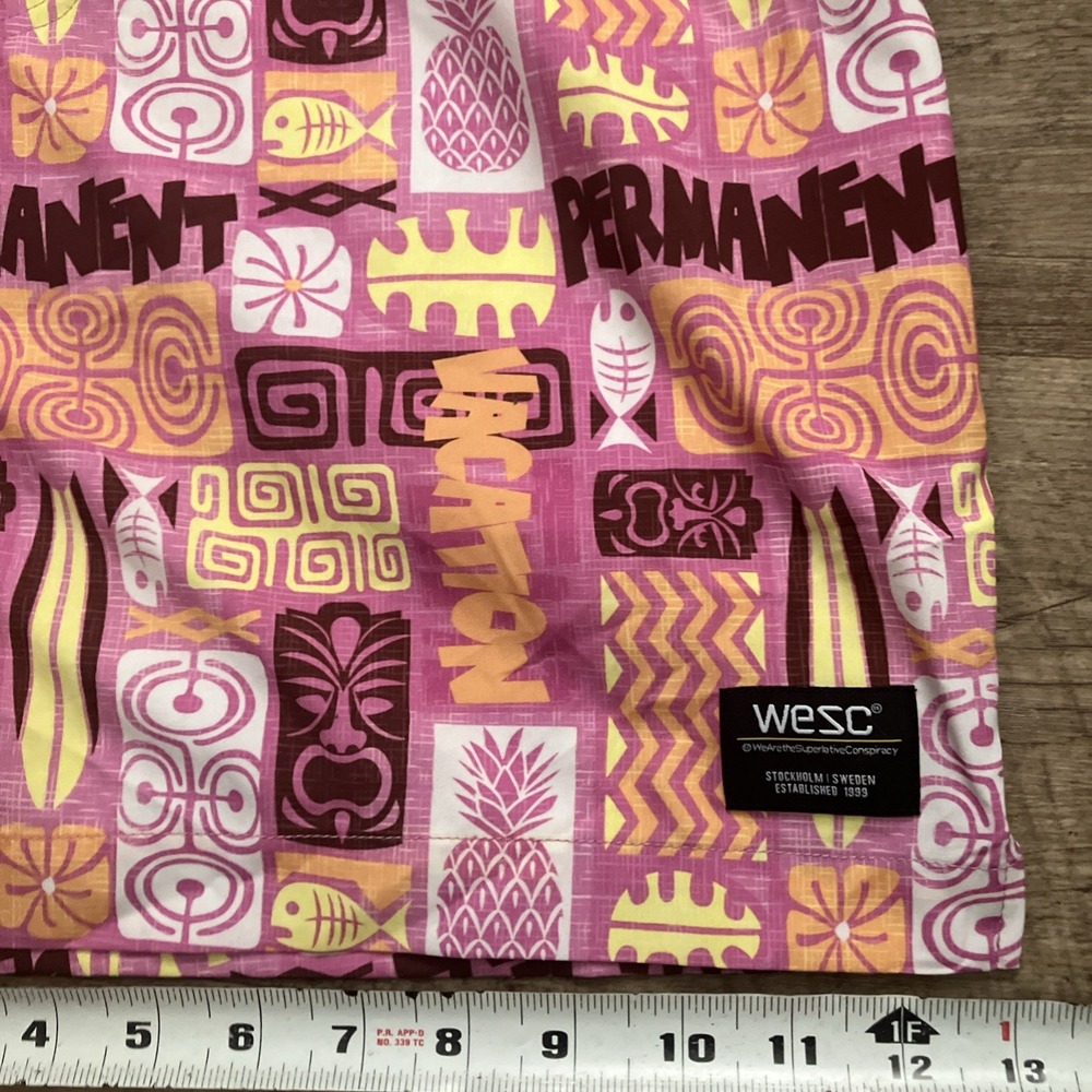 WeSC Mens XL Womens XXL Austin Tiki AOP Pull On Shorts Pink Tropical Unlined - Picture 8 of 11